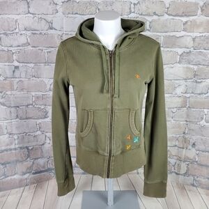 Rip  Curl Hoodie Olive Embroidered Size Medium